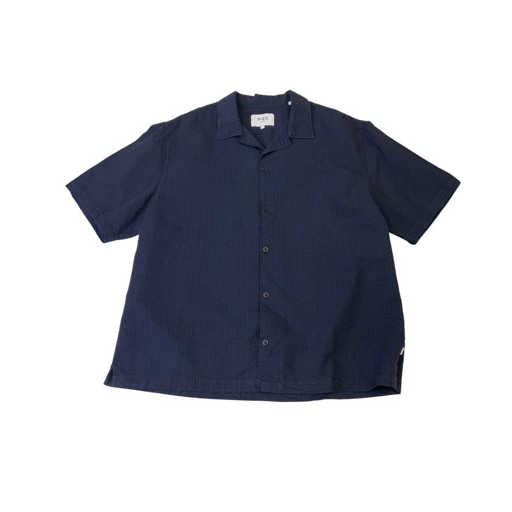 Wax London Short Sleeve Men's XL Navy Blue Didcot Seersucker Button Up
